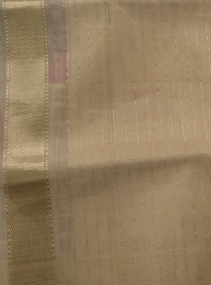 Grey - Beige Banarasi Kora Silk Saree