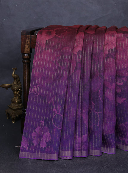 Rust - Purple Tussar Printed Silk Saree