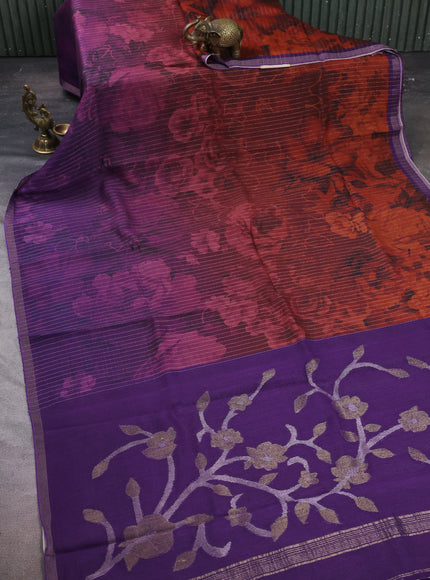 Rust - Purple Tussar Printed Silk Saree