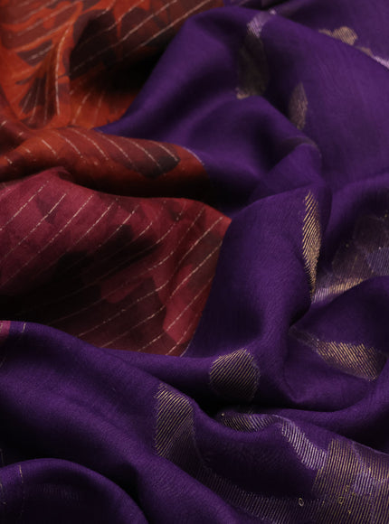 Rust - Purple Tussar Printed Silk Saree