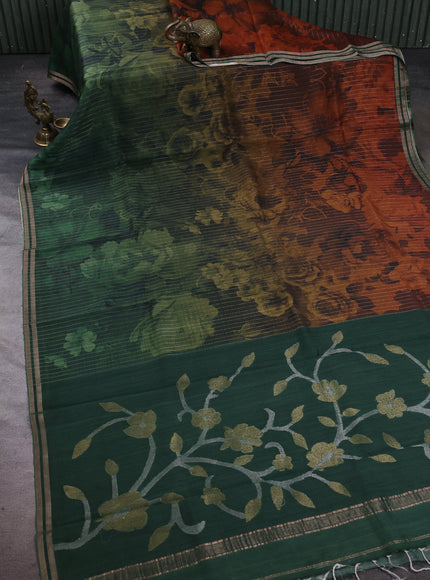 Green - Rust Shade Tussar Printed Silk Saree