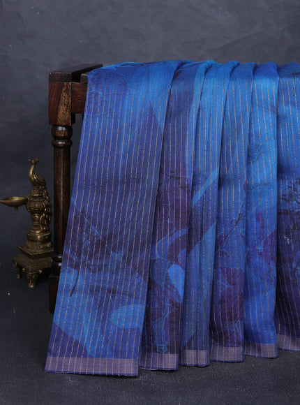 Blue- Dark Blue Tussar Printed Silk Saree