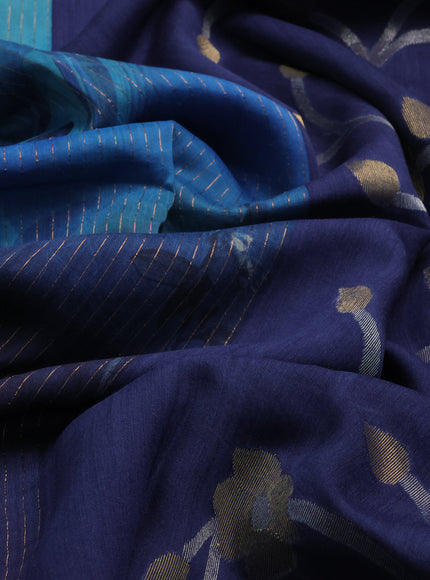 Blue- Dark Blue Tussar Printed Silk Saree