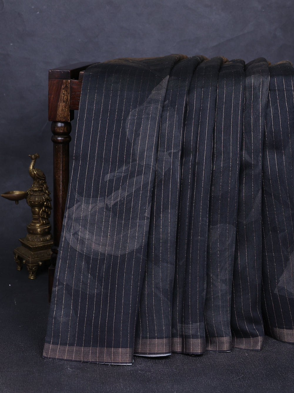 Black - Beige Tussar Printed Silk Saree