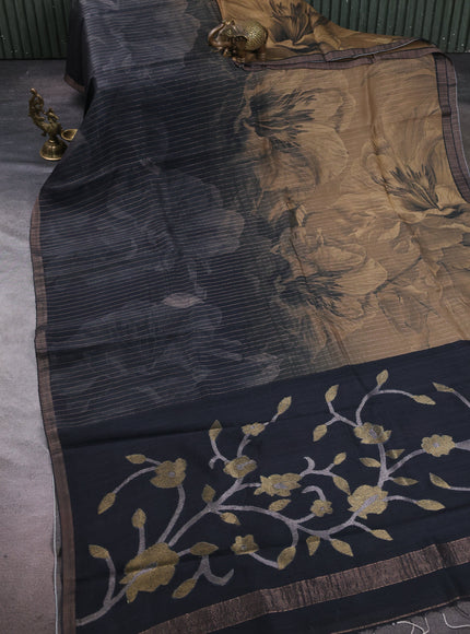 Black - Beige Tussar Printed Silk Saree