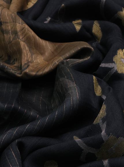 Black - Beige Tussar Printed Silk Saree