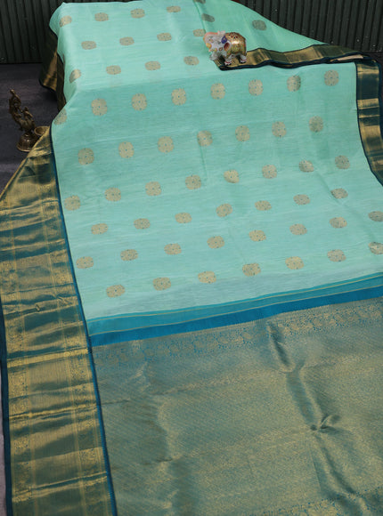 Teal Blue - Peacock Green Pure Kanchipuram Silk Saree