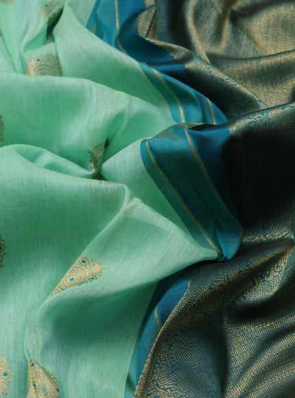 Teal Blue - Peacock Green Pure Kanchipuram Silk Saree