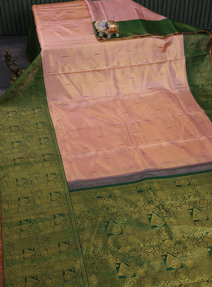 Peach - Bottle Green Pure Kanchipuram Silk Saree