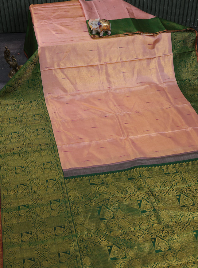 Peach - Bottle Green Pure Kanchipuram Silk Saree