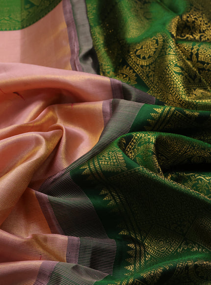 Peach - Bottle Green Pure Kanchipuram Silk Saree