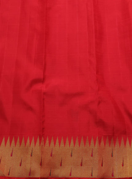 Lime Green - Red Pure Kanchipuram Tissue Silk Saree