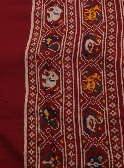 Green - Maroon Patan Patola Pen Kalamkari Printed Silk Saree