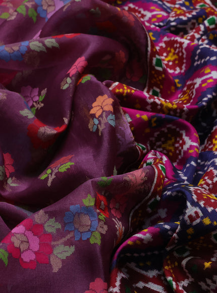 Mauve - Red Jamdhani Kora Silk Saree With Patola Border & Pallu