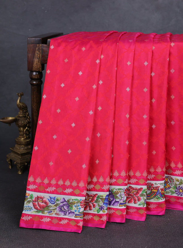 Pink Banarasi Silk Saree With Hand Embroidery Border