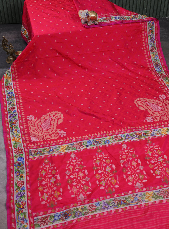 Pink Banarasi Silk Saree With Hand Embroidery Border