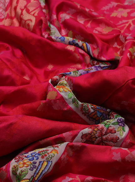 Pink Banarasi Silk Saree With Hand Embroidery Border