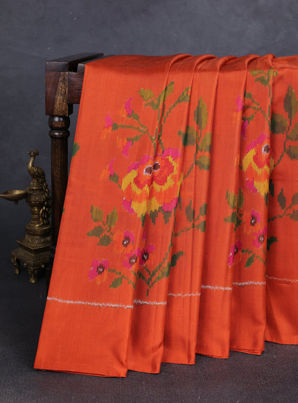 Rust Orange Ikat Silk Saree