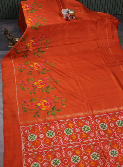 Rust Orange Ikat Silk Saree