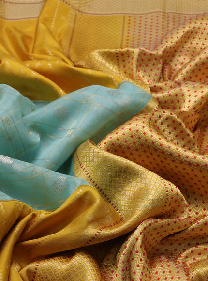 Sea Green - Yellow Banarasi Kora Silk Saree