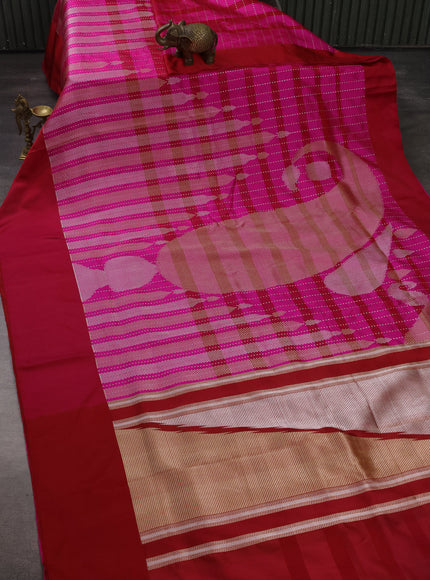 Pink - Red Banarasi Silk Saree