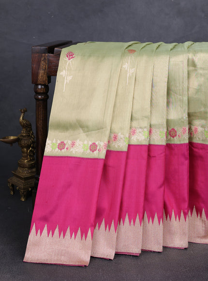 Pista Green - Magenta Banarasi Tissue Silk Saree