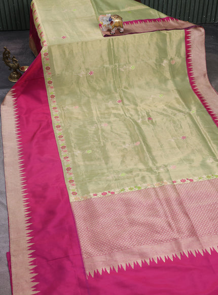 Pista Green - Magenta Banarasi Tissue Silk Saree