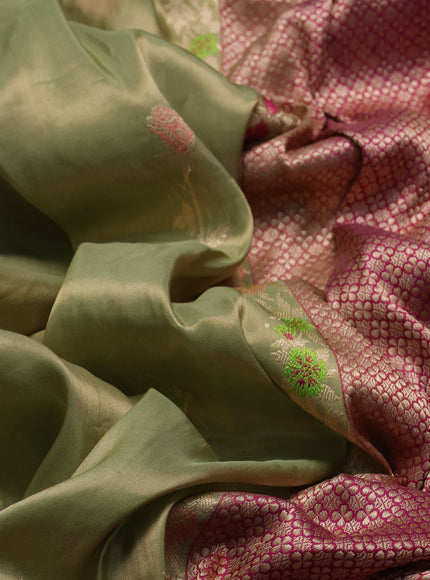Pista Green - Magenta Banarasi Tissue Silk Saree