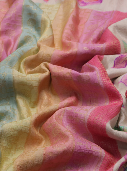 Multi Colour - Cream Banarasi Tussar Hand Painted Silk Saree