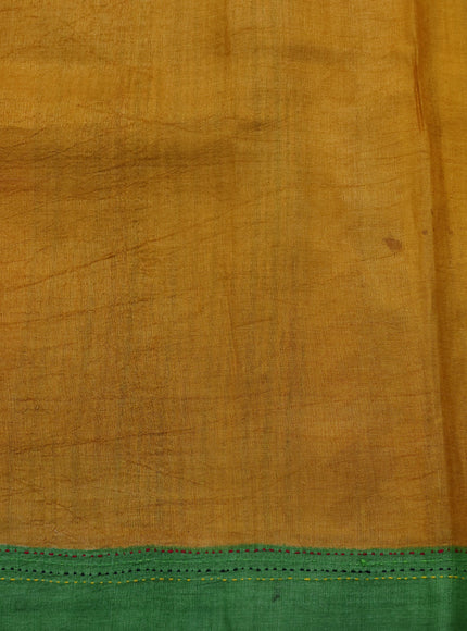 Multi Colour - Green Printed Tussar Silk With Kantha Embroidery Saree