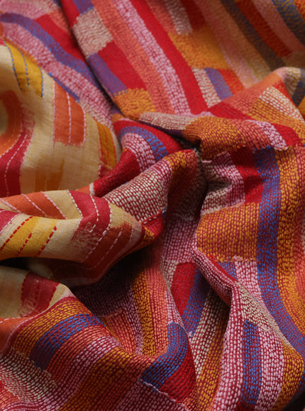 Multi Colour - Maroon Printed Tussar Silk With Kantha Embroidery Saree