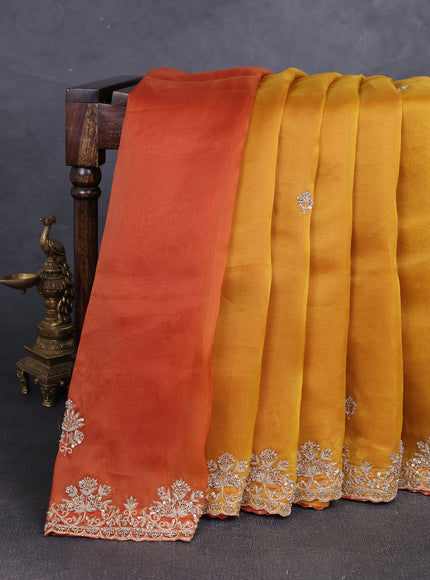 Rust Ombre Organza Embroidery Silk Saree With Readymade Blouse