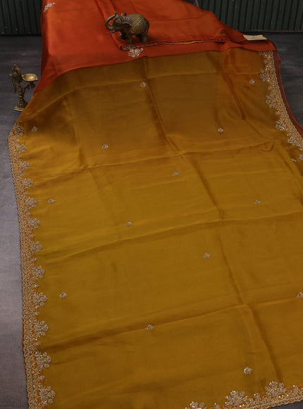 Rust Ombre Organza Embroidery Silk Saree With Readymade Blouse