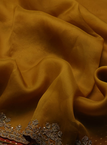 Rust Ombre Organza Embroidery Silk Saree With Readymade Blouse
