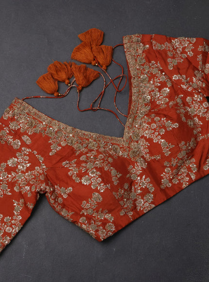 Rust Ombre Organza Embroidery Silk Saree With Readymade Blouse