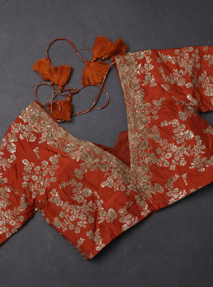 Rust Ombre Organza Embroidery Silk Saree With Readymade Blouse