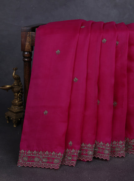 Rani Pink Organza Embroidery Silk Saree With Readymade Blouse