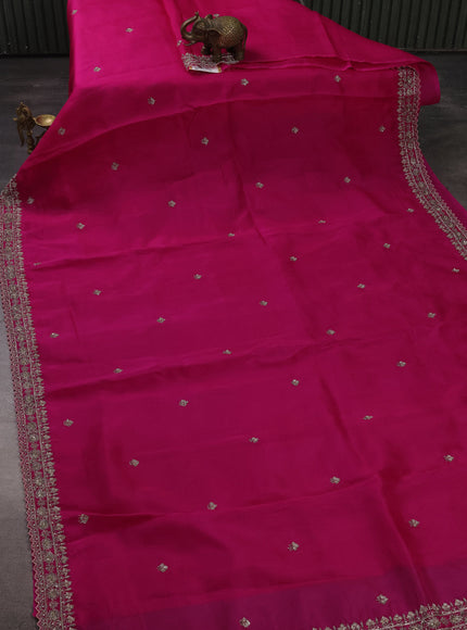 Rani Pink Organza Embroidery Silk Saree With Readymade Blouse