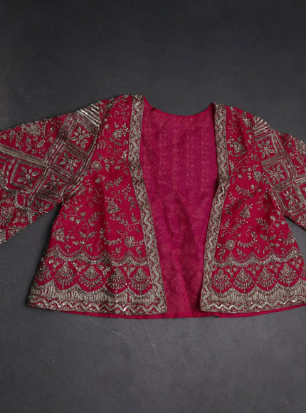 Rani Pink Organza Embroidery Silk Saree With Readymade Blouse