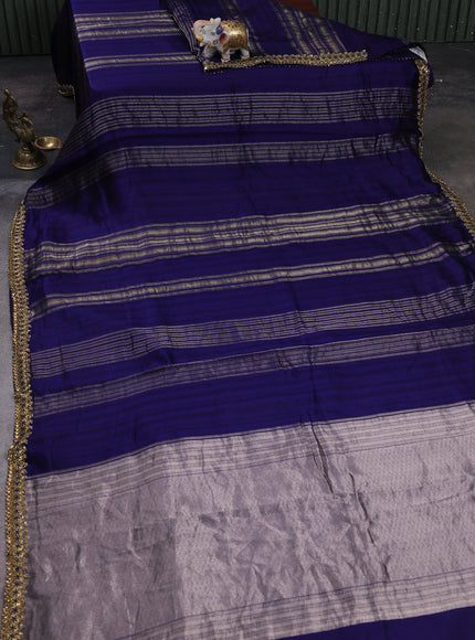 Blue Banarasi Embroidery Silk With Readymade Blouse