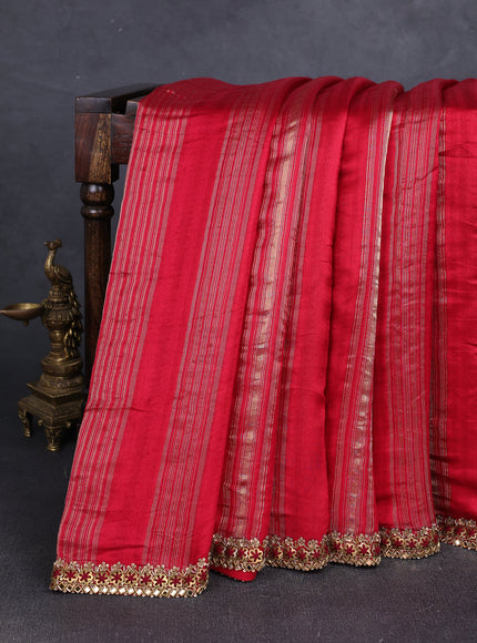 Red Banarasi Embroidery Silk With Readymade Blouse