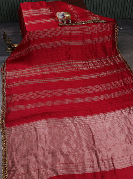 Red Banarasi Embroidery Silk With Readymade Blouse