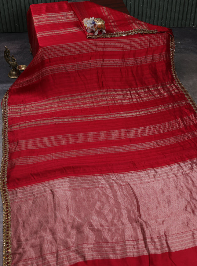 Red Banarasi Embroidery Silk With Readymade Blouse