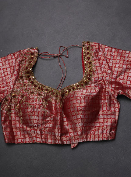 Red Banarasi Embroidery Silk With Readymade Blouse