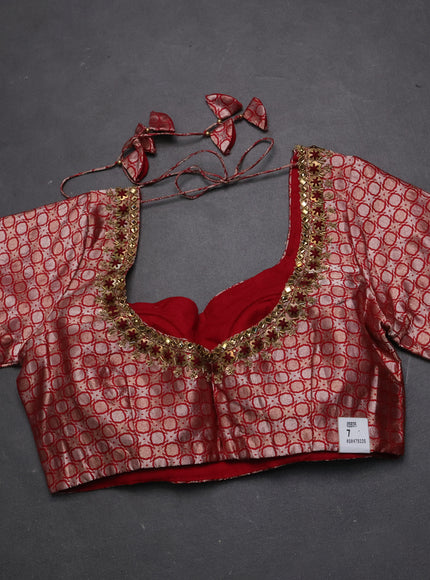 Red Banarasi Embroidery Silk With Readymade Blouse