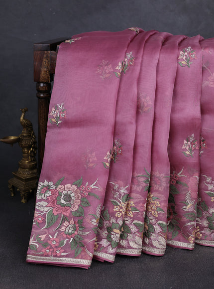 Onion Pink Organza Silk Embroidery Saree