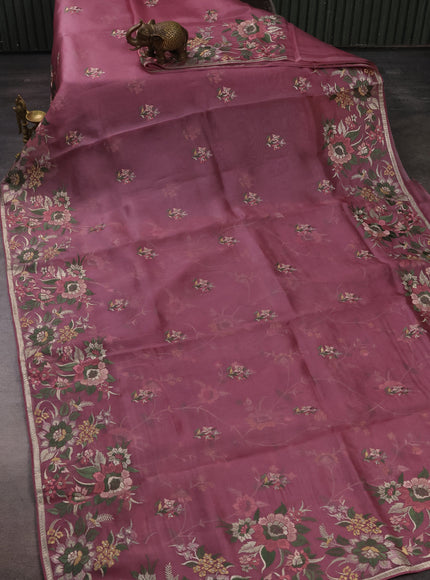 Onion Pink Organza Silk Embroidery Saree