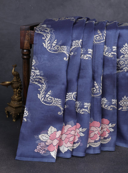 Blue Organza Silk Embroidery Saree