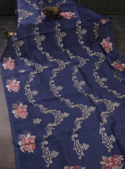 Blue Organza Silk Embroidery Saree