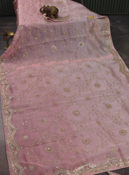 Baby Pink Tissue Organza Embroidery Silk Saree